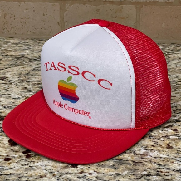 Vintage 80’s Rainbow Apple Computer TASSCC Rope Trucker Hat SnapBack EUC - Picture 1 of 12
